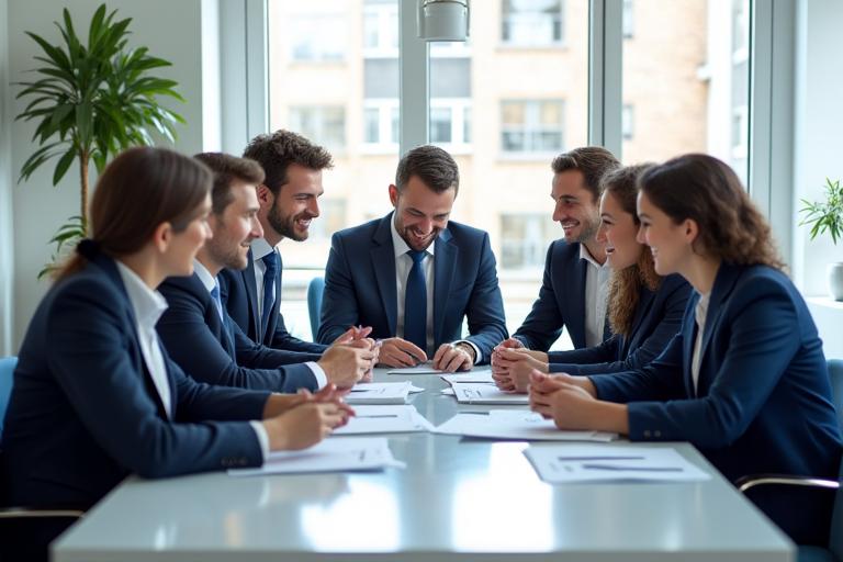Ein diverses und motiviertes Team kollaboriert produktiv an einem Tisch, symbolisierend einen erfolgreichen Change-Management-Workshop.