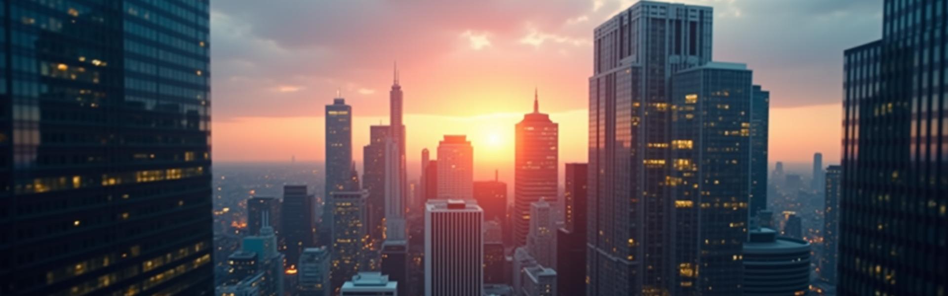 Londoner Skyline bei Sonnenuntergang mit Finanzgebäuden im Vordergrund