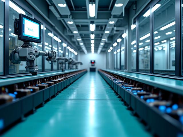Produktionshalle mit automatisierten Prozessen und intelligenter Lieferkettensteuerung