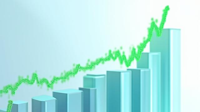 Stilisiertes interaktives Dashboard mit aufsteigenden Graphen und grünen KPIs